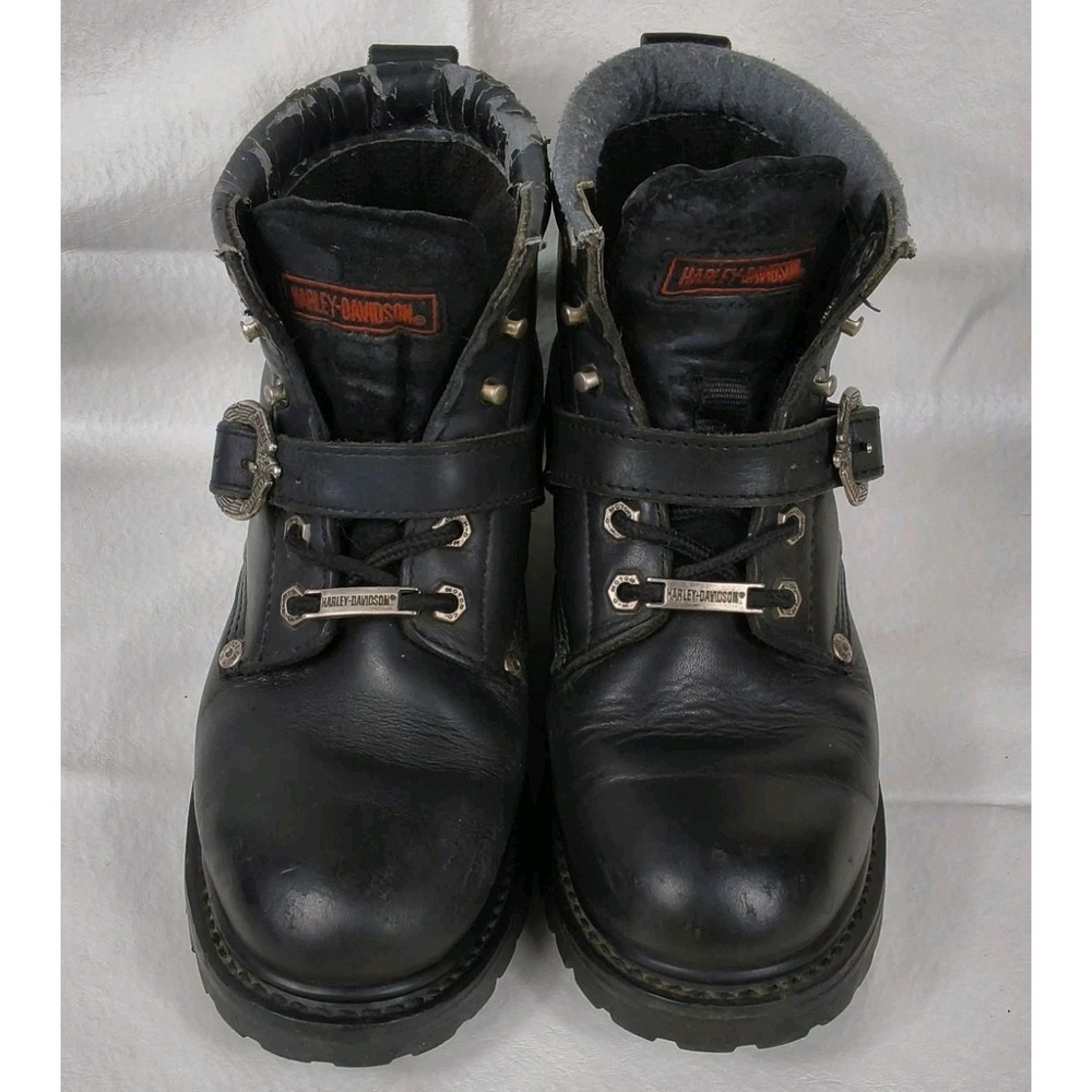 Harley Davidson Faded Glory Women's Black Leather Biker Boots D81024 Lace Up